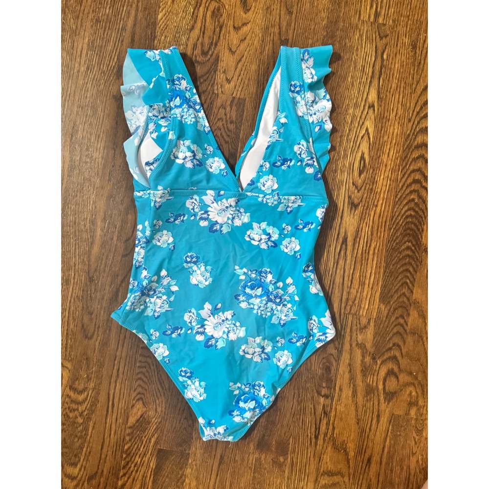 Cupshe Blue Floral Ruffle V-Neck One Piece Swimsuit OSC-912C Womens Medium - Picture 6 of 6